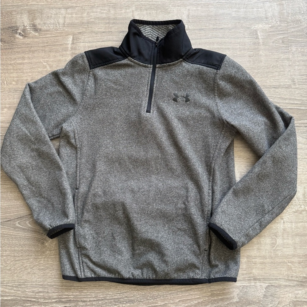 Under Armour UA Boys Size M 9/10 Performance Pullover Sweatshirt Gray Black VGUC